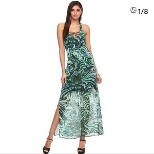 Jennifer Lopez Green and Black Backless Dress